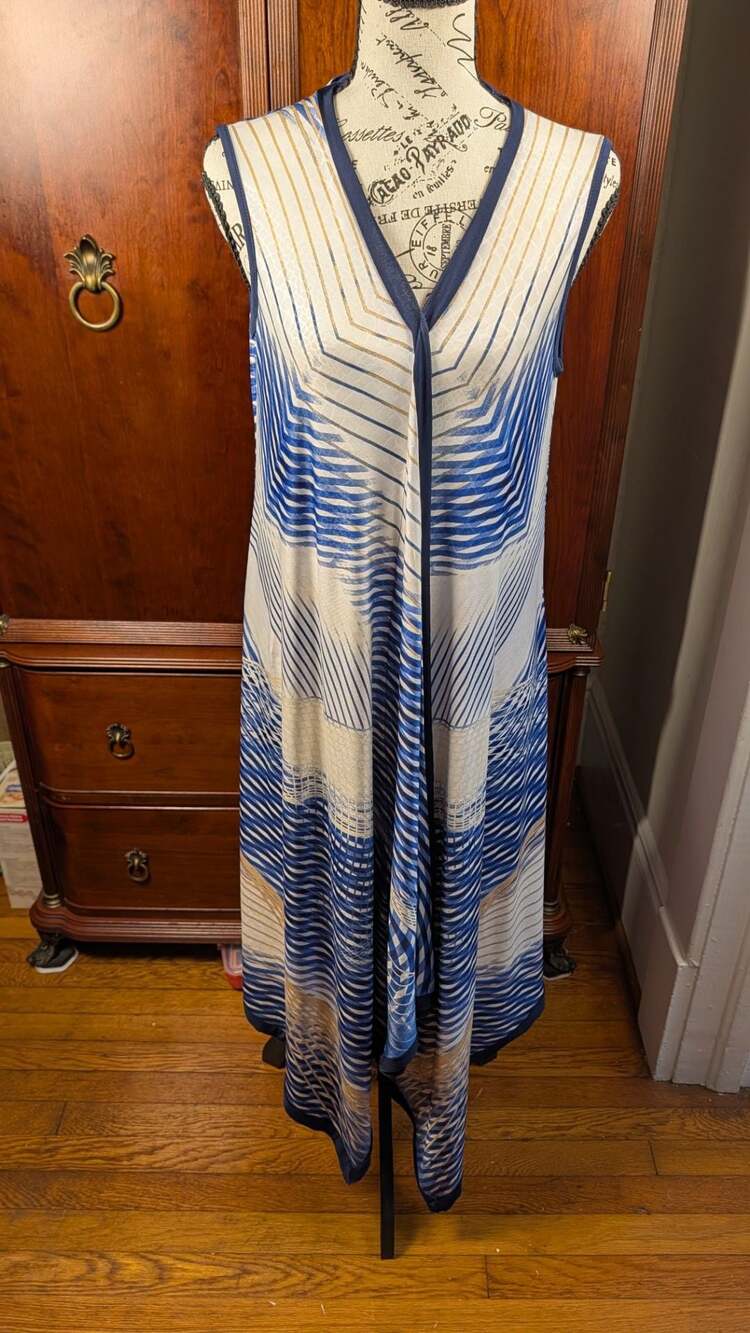 Lori Lulu Patricia Blue & White Geometric Sleeveless Maxi Dress XL